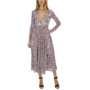 GANNI Blue Flynn‎ Lace Gown Dress V Neck Midi Wedding Cocktail Party size 34 XS